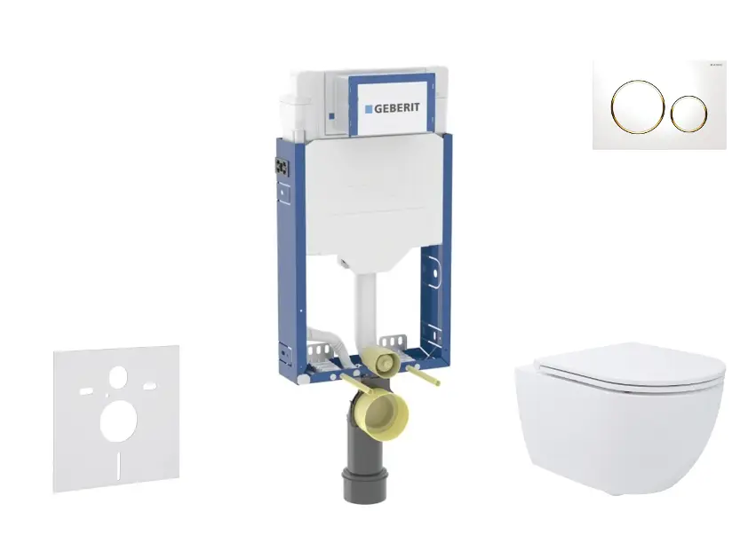 SANITINO - Set předstěnové instalace, klozetu Oudee a Slim sedátka softclose, tlačítko Sigma20, bílá/pozlacená SANI11CA31176