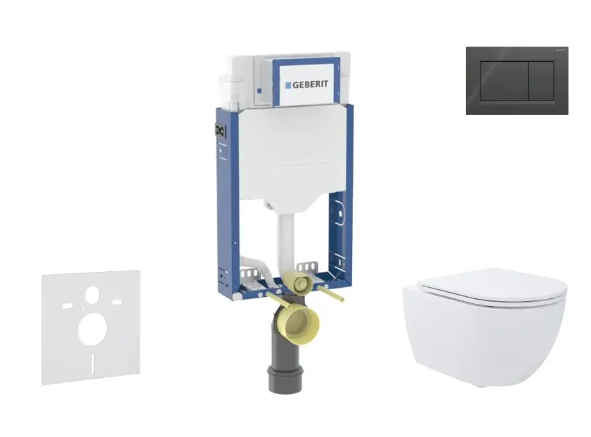 SANITINO - Set předstěnové instalace, klozetu Oudee a Slim sedátka softclose, tlačítko Sigma20, černá lesk/černá mat SANI11CA51104