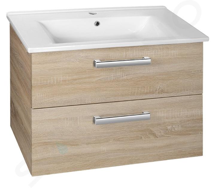 Aqualine Vega - Meuble lavabo 720x576x436 cm, 2 tiroirs, chêne platine VG873