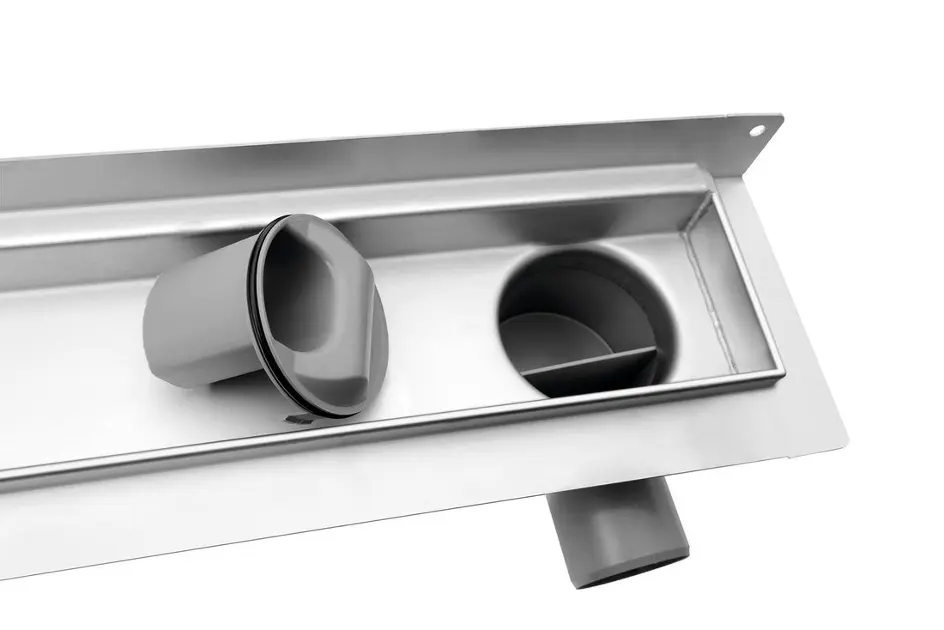 Caniveau de douche NORDONA® Complete Basic en acier inox avec filtre-cheveux | siphon EXTRA PLAT