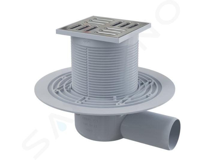 Alcadrain Canale de scurgere - Gură de scurgere la sol, lateral, 105x105 mm, diametru 50 mm, oțel inoxidabil/plastic APV1311