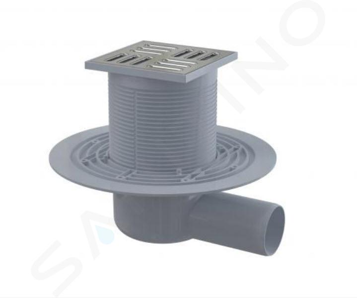 Alcadrain Canale de scurgere - Gură de scurgere la sol, lateral, 105x105 mm, diametru 50 mm, oțel inoxidabil/plastic APV1321