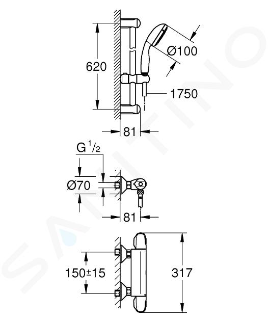 Grohe Grohtherm 1000 - Grifo termostático de ducha con conjunto de ducha  600 mm, cromo 34151004