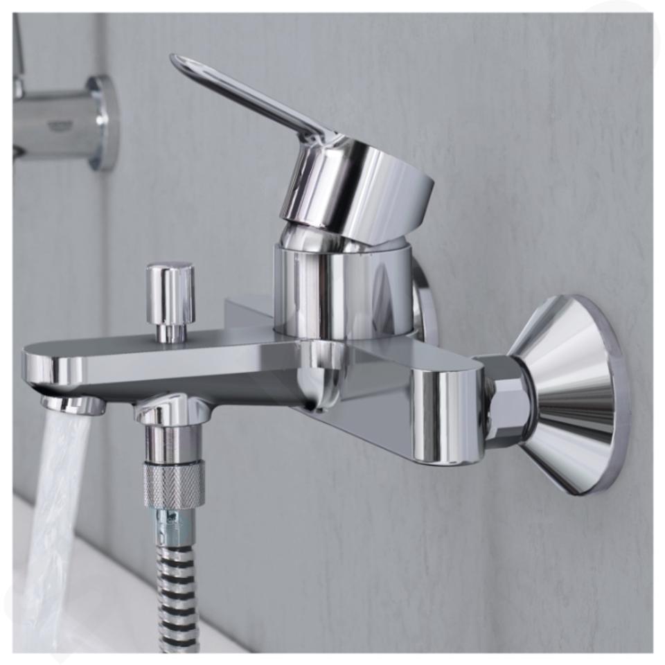 GROHE BauEdge - Grifo de baño - Mezclador monomando de ducha, válvula de  retención integrada, Cromo