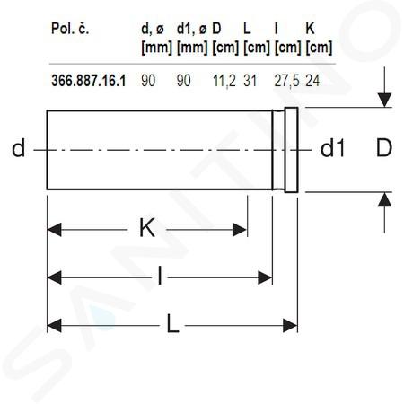 Geberit Pièce de raccordement pour WC suspendu, Joint DN 90 x 90  (366.887.16.1)