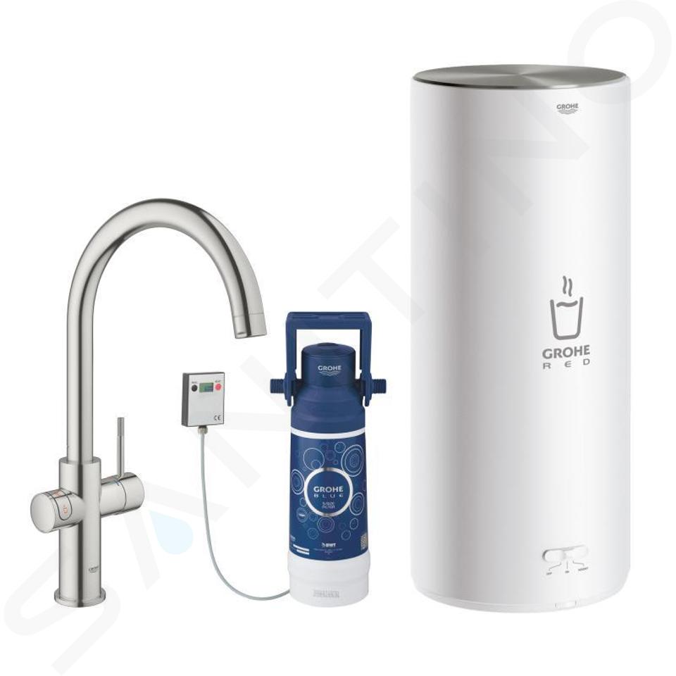 Grohe Red - Dřezová baterie Duo s ohřevem vody a filtrací, zásobník L, supersteel 30079DC1