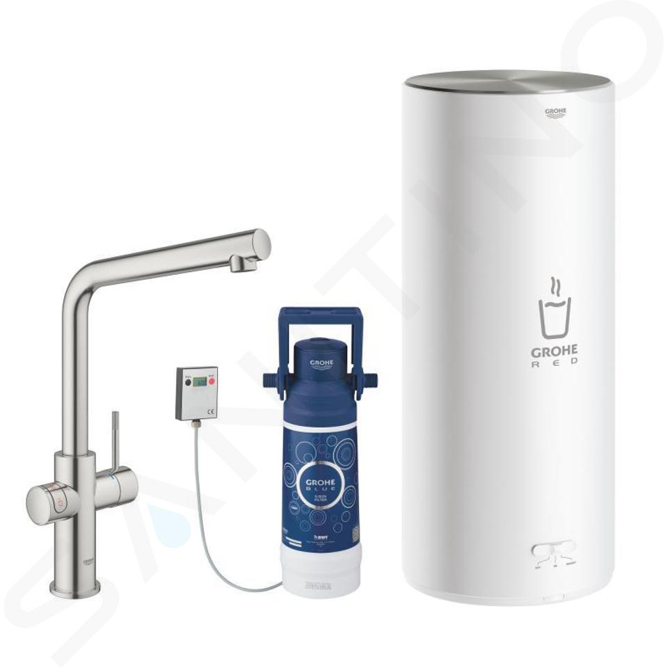 Grohe Red - Spültischarmatur Duo mit Boiler und Wasserfilter, Boiler Größe L, SuperSteel 30325DC1