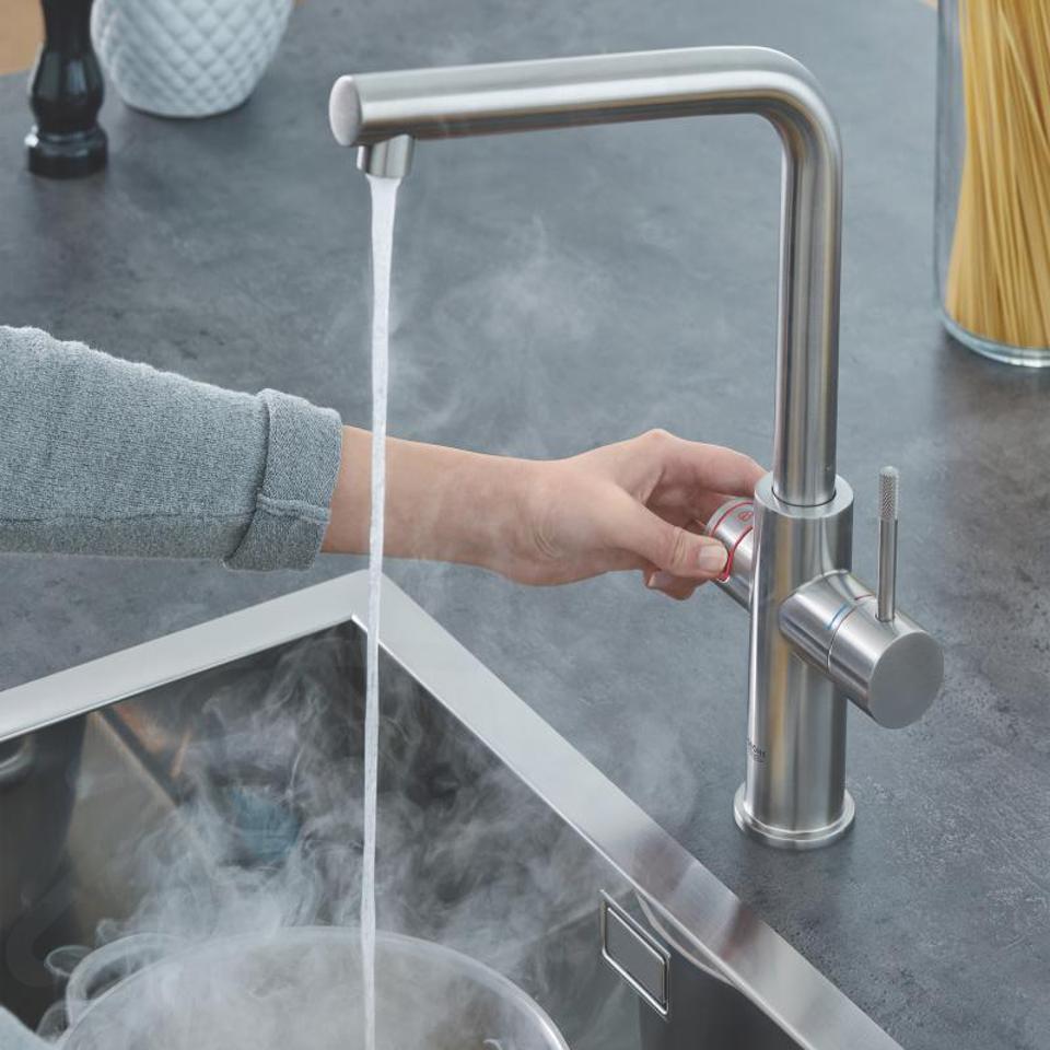 antenne segment Zee Grohe Red - Duo Kokendwaterkraan met filterset, boiler M, supersteel  30327DC1 | Sanitino.nl