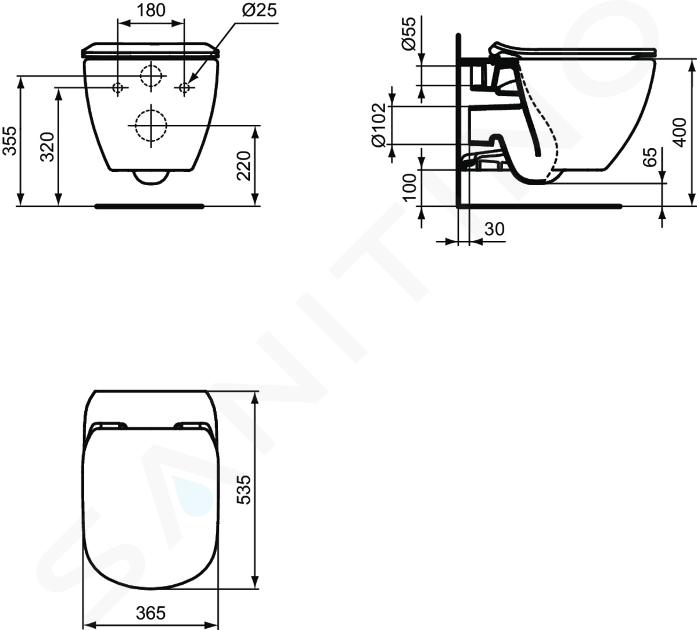 Taza WC suspendido IDEAL STANDARD Idealmood salida horizontal blanco mate