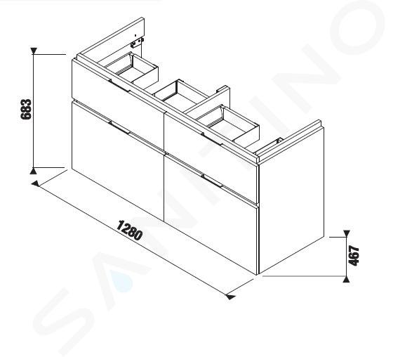 Jika Cubito - Armario bajo lavabo doble, 1280x480 mm, blanco H40J4274015001