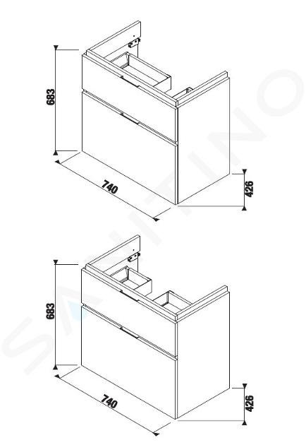 Jika Cubito Pure - Mobiletto sottolavabo 740x683 mm, rientranza a sx,  bianco H40J4254045001