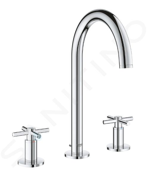 Grohe Atrio - Wastafelkraan met afvoergarnituur en draaibare uitloop, M grootte, 3-gats installatie, chroom 20008003