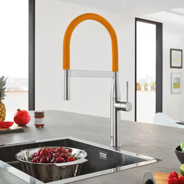 Robinetterie de cuisine, robinetterie murale flexible, orange