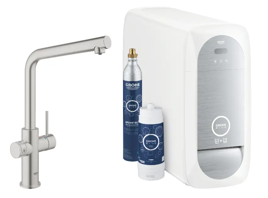 Grohe Blue Home - Mitigeur d’évier avec unité réfrigérante et filtration, supersteel 31454DC1