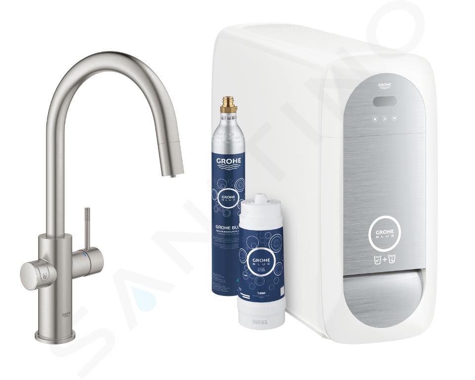 Grohe Blue Home - Bateria zlewozmywakowa Connected, z urządzeniem chłodzącym i filtracją, Supersteel 31541DC0