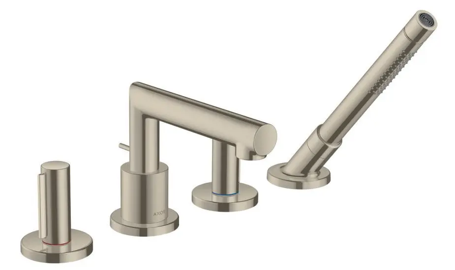 Roman Wannenarmatur 5-Loch – Gebürstetes Nickel, Mit Handbrause, Wasserfall-Effekt
