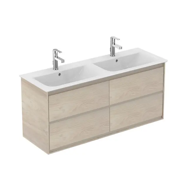 Ideal Standard Connect Air - Dulap bază pentru lavoar dublu Cube 1200 mm, lemn deschis / lac maro deschis mat E0822UK