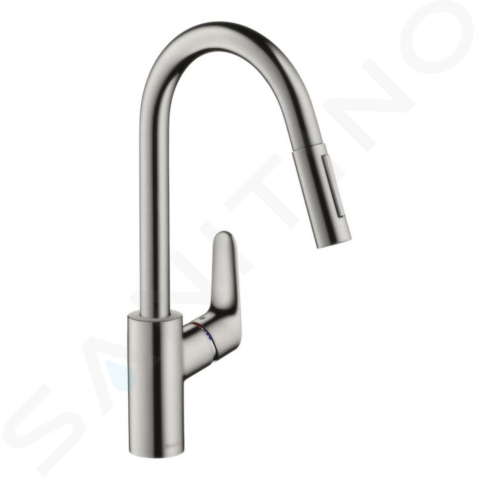 Hansgrohe Focus M41 - Mitigeur d'évier M4116-H240 avec douchette extractible, sBox, finition inox 73880800