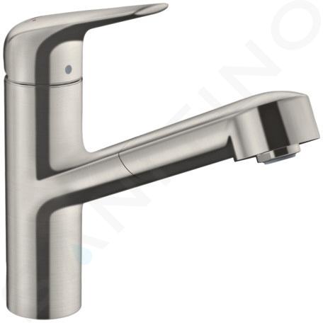 Hansgrohe Focus M42 - Miscelatore da lavello M4214-H150 con doccetta estraibile, sBOX, simil inox 71829800