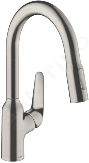 Hansgrohe Focus M42 - Drezová batéria M4216-H180 s výsuvnou spŕškou, sBOX, vzhľad nehrdzavejúcej ocele 71821800