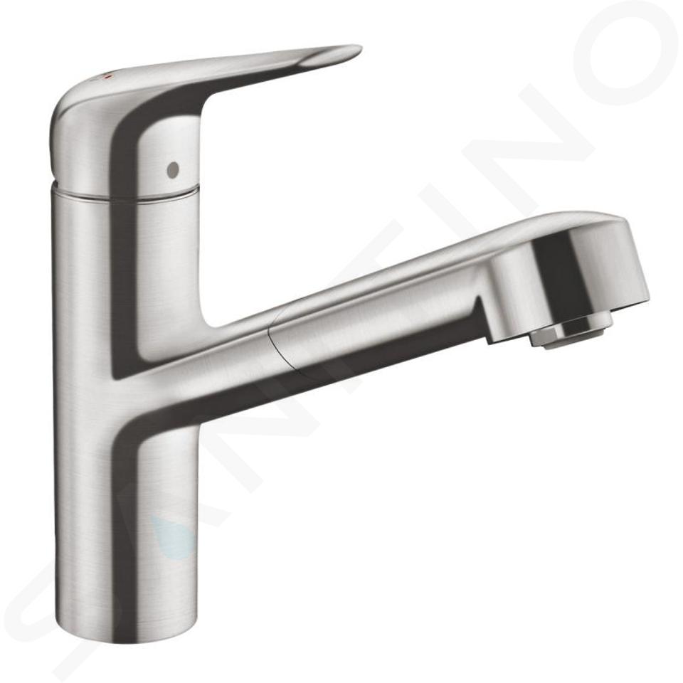 Hansgrohe Focus M42 - Grifo de fregadero M427-H150 con ducha extraíble, aspecto de acero inoxidable 71814800