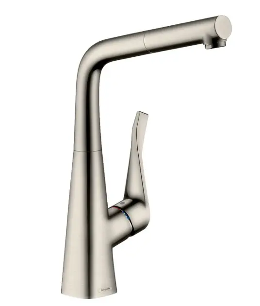 Hansgrohe M71 - Grifo de fregadero M7114-H320 con ducha extraíble, sBOX, aspecto de acero inoxidable 73812800