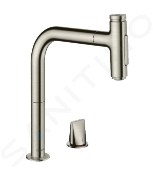 Hansgrohe M71 - Drezová batéria M7120-H200 s výsuvnou spŕškou, 2-otvorová inštalácia, sBOX, vzhľad nehrdzavejúcej ocele 73818800