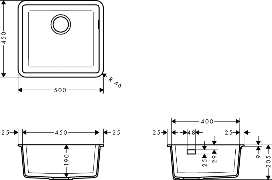 hansgrohe Fregaderos: S51, S510-U450 Fregadero bajo encimera 450, ref.  43431170