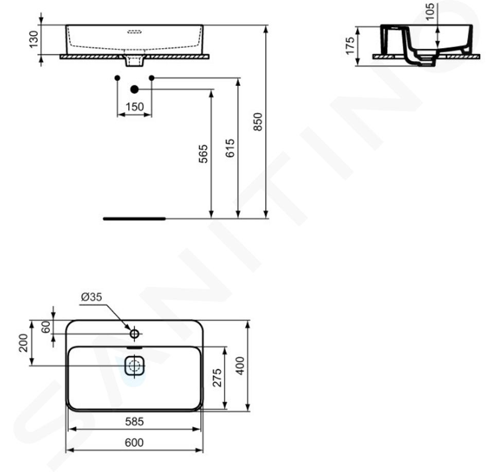 Ideal Standard Strada II - Lave-mains 450x270 mm, 1 trou pour robinet à  droite, blanc T299401