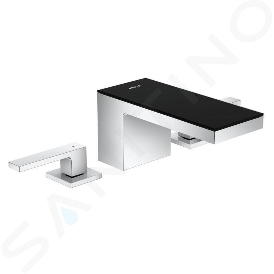 Axor MyEdition - Grifo de 3 orificios para lavabo con desagüe Push-Open, cromo/vidrio negro 47050600