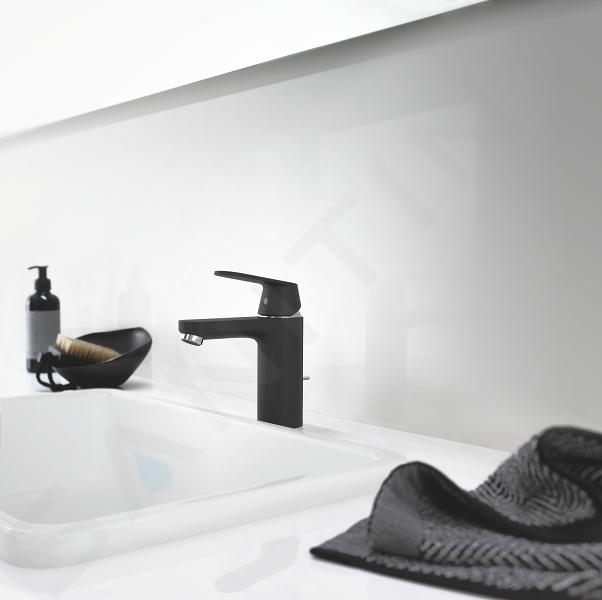 eetbaar buis Huisje Grohe Eurosmart Cosmopolitan - Wastafelkraan M, met waste, chroom/mat zwart  23325KW0 | Sanitino.nl