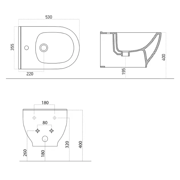 Sapho Brilla - WC suspendu avec douchette de bidet, Rimless, blanc 100612