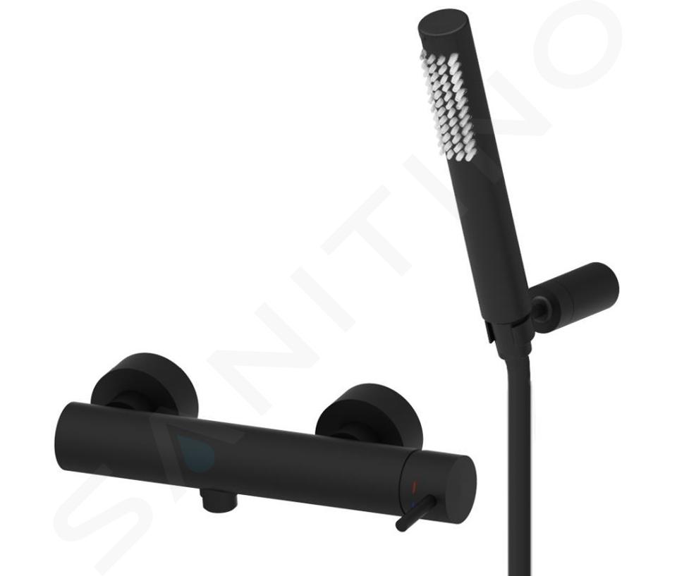 Paffoni Light - Grifo de ducha de pared con cabezal de ducha, negro mate LIG168DNO