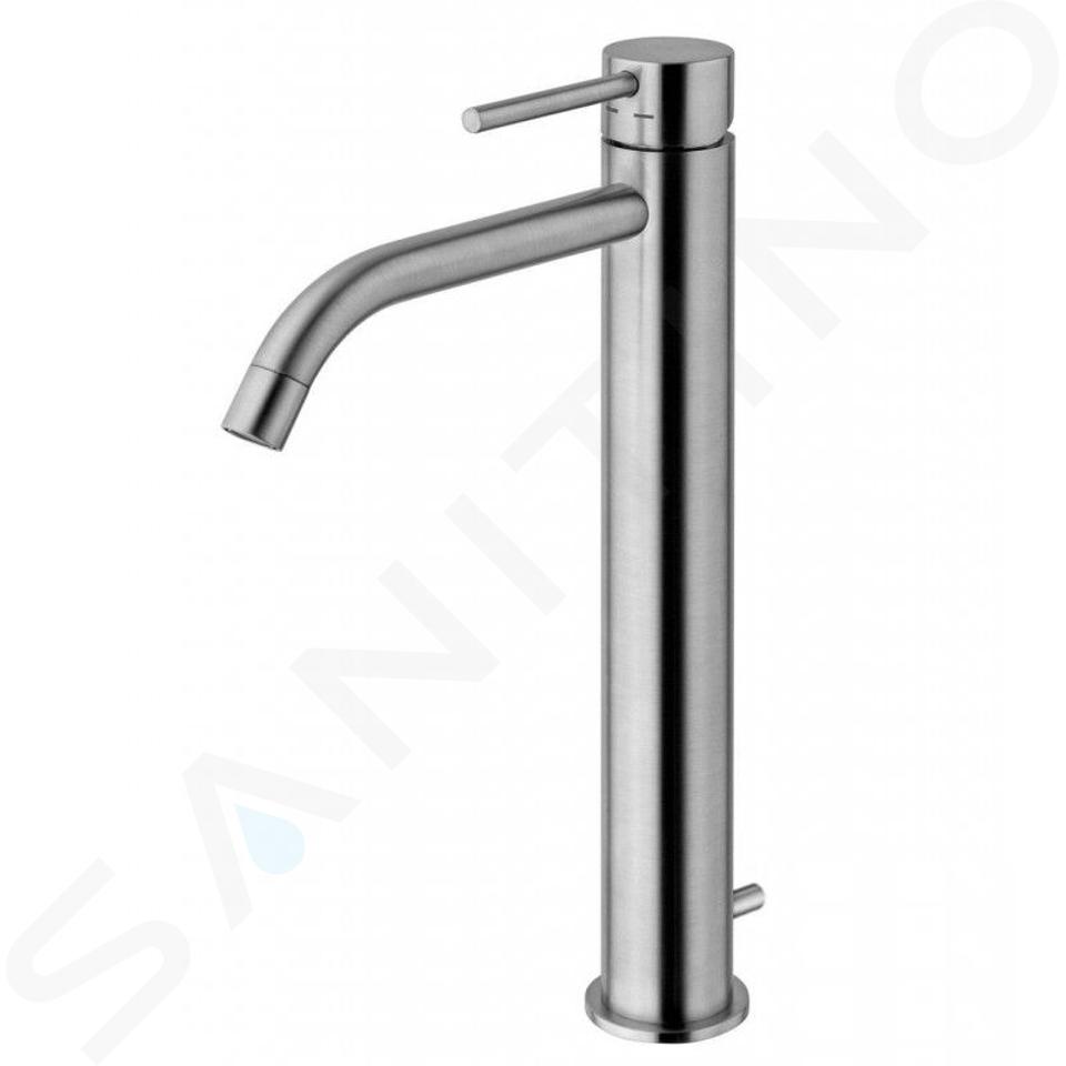 Paffoni Light - Grifo de lavabo con desagüe, acero inoxidable LIG085ST