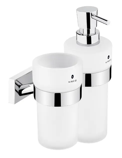 Levně Nimco Keira - Dávkovač mýdla a pohárek s držákem, matné sklo/chrom KE 2205831W-T-26