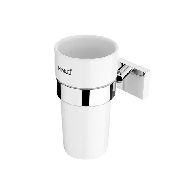 Levně Nimco Keira - Pohárek na kartáčky a pastu s držákem, bílá keramika/chrom KE 22058KN-26