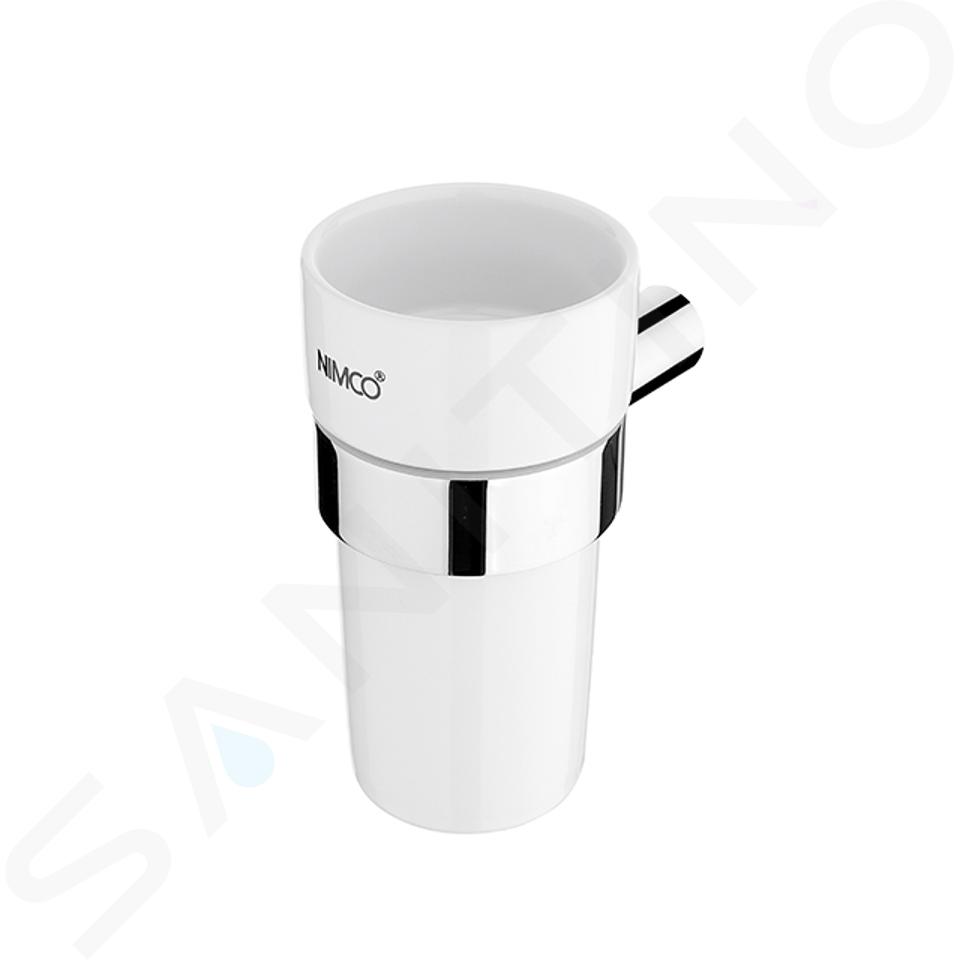 Nimco Bormo - Vaso para cepillos de dientes con soporte, cerámica blanca/cromo BR 11058KN-26