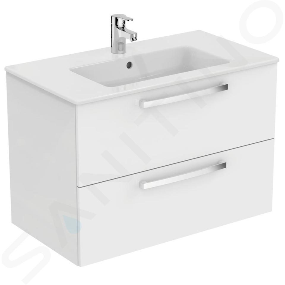 Ideal Standard Tempo - Mobiletto con lavabo, 815x450 mm, 2 cassetti, decoro bianco laccato K2978WG