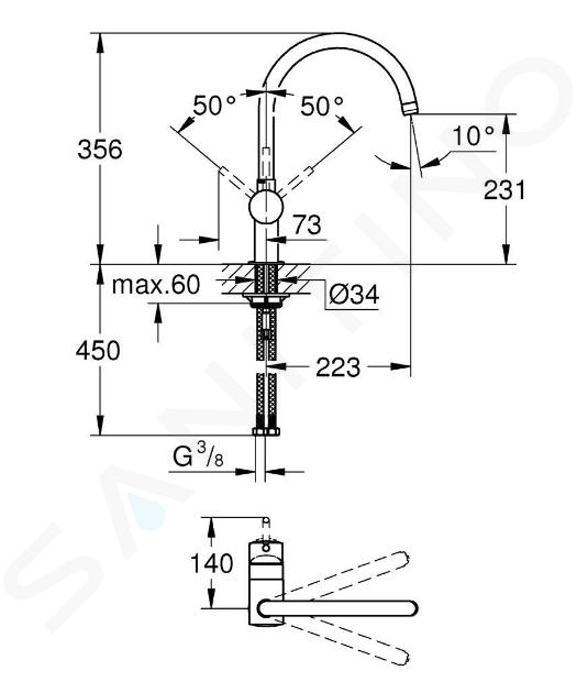 Grifo de cocina monomando Grohe Minta caño en C cromo ref. 32917000