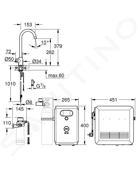 GROHE BLUE PROFESSIONAL NEW - RUBINETTO TOUCH CROMATO MONO CON SISTEMA DI  FILTRAGGIO ACQUA FRESCA E DEPURATA - 31302002