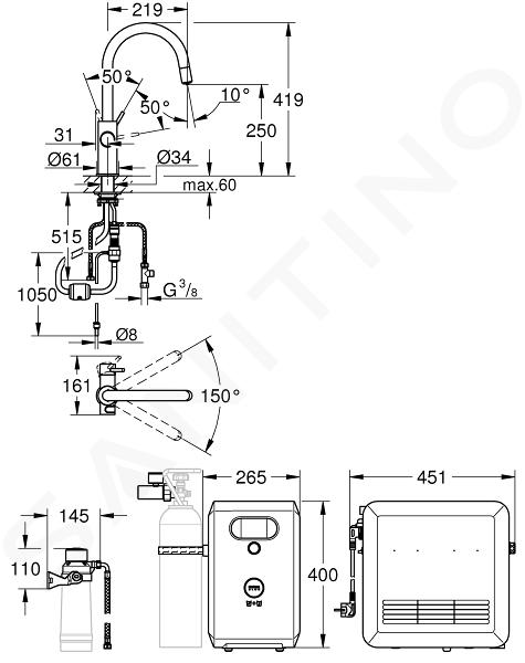 GROHE miscelatore monocomando a L con sistema BLUE PROFESSIONAL per 3  tipologie di acqua 31326DC2 (Super steel con mousseur estraibile - Acciaio  satinato) 