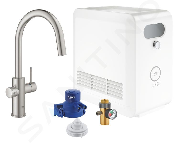 Grohe Blue Professional - Spültischarmatur Connected, mit Kühleinheit und Wasserfilter, ausziehbare Geschirrbrause, SuperSteel 31325DC2