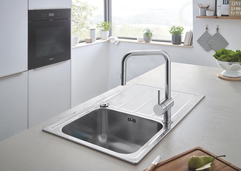 GROHE Mitigeur cuisine Minta 2 jets Bec haut chrome douchette extractible