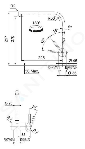 Miscelatore per lavello da cucina Franke serie Atlas Neo con doccetta  estraibile satinato