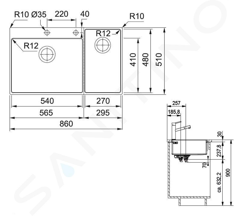 Fregadero Franke 2 cubetas Box Center 220-54-27-TL der