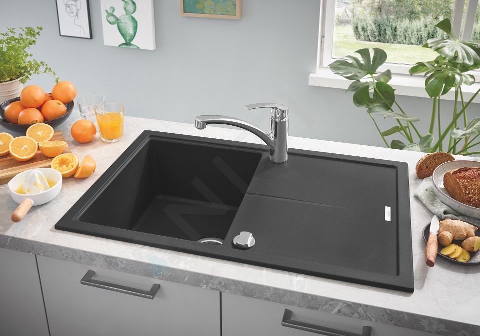 Beugel Vesting Overredend Grohe Spoelbakken - Composiet spoelbak K400 met automatische waste, 780x500  mm, grafiet zwart 31639AP0 | Sanitino.be/nl