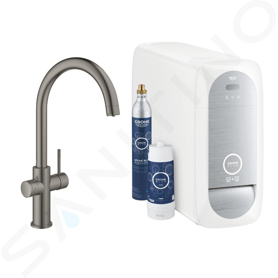 Grohe Blue Home - Grifo de fregadero con refrigerador de agua y filtro, Hard Graphite cepillado 31455AL1