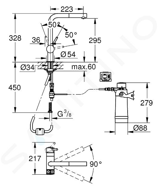 GROHE BLUE PURE MINTA - MISCELATORE CON FILTRAGGIO DELL'ACQUA E DOCCIA  ESTRAIBILE CROMATO - 30382000