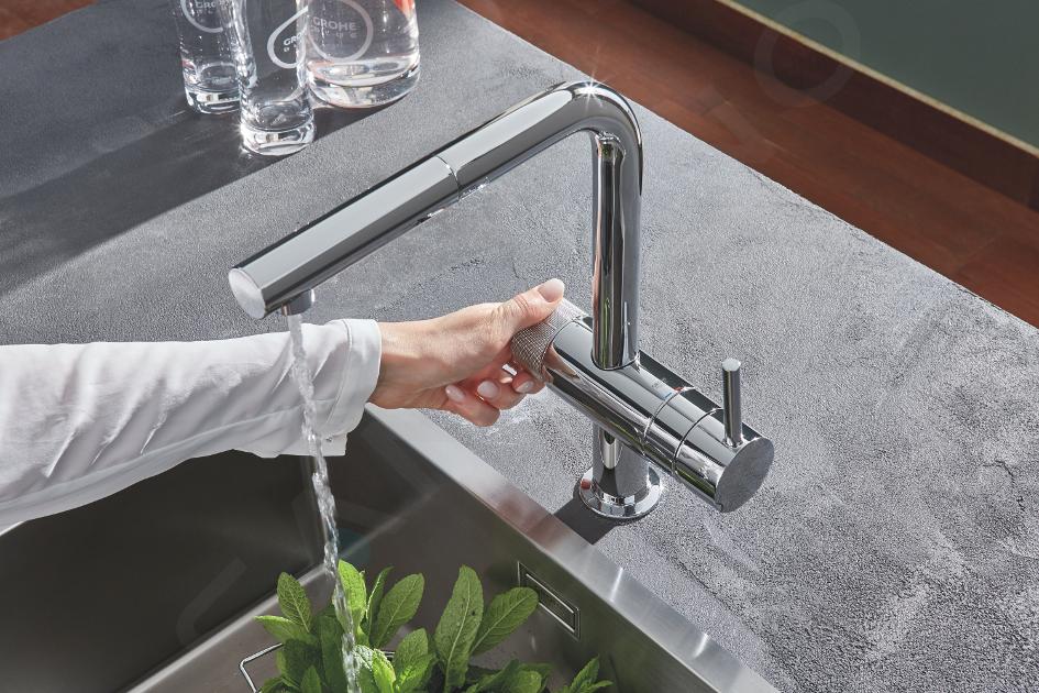 Grohe Blue Pure - Miscelatore da lavello Minta con funzione di filtraggio  UltraSafe e bocca di erogazione estraibile, cromo 30393000