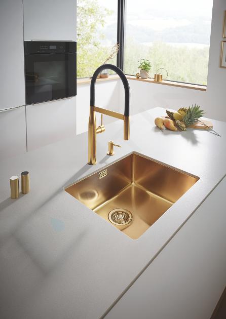 GROHE essence new robinet de cuisine avec mousseur extractible avec bec  haut pivotant 360° cool sunrise - 30270GL0 